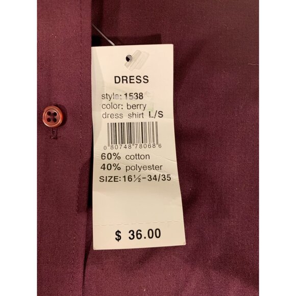 Pierre Cardin Mens Comfort Fit Dress Shirt Berry 16.5 34/35 - Picture 2 of 11